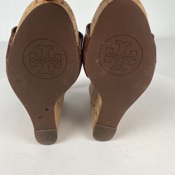 Tory Burch 7 M Ace High Wedge Platform Cork Slingback Heels Shoes Sandals Brown - Picture 7 of 16